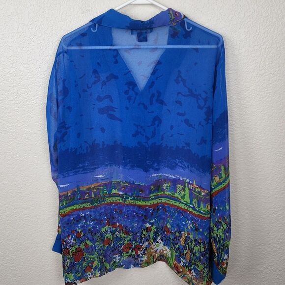 ARTSCAPES Blue Panorama Scenic Print Semi Sheer Top Size 1X (2239) - Picture 2 of 6